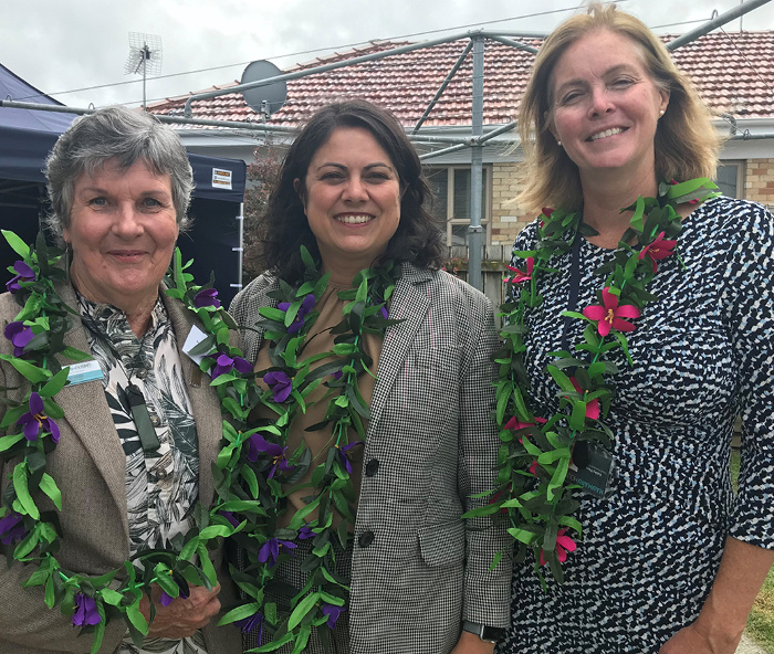 Minister Verrall with Haumaru Housing Board Chair, Kay Hawk, and CEO Gabby Clezy