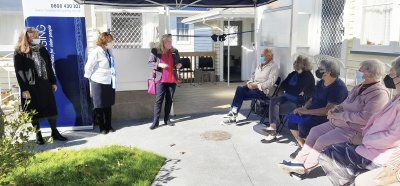 Ruth Jackson, Chair of the Devonport-Takapuna Local Board, cut the ribbon to officially open the new community space. Ruth’s pictured speaking to tenants at the event.